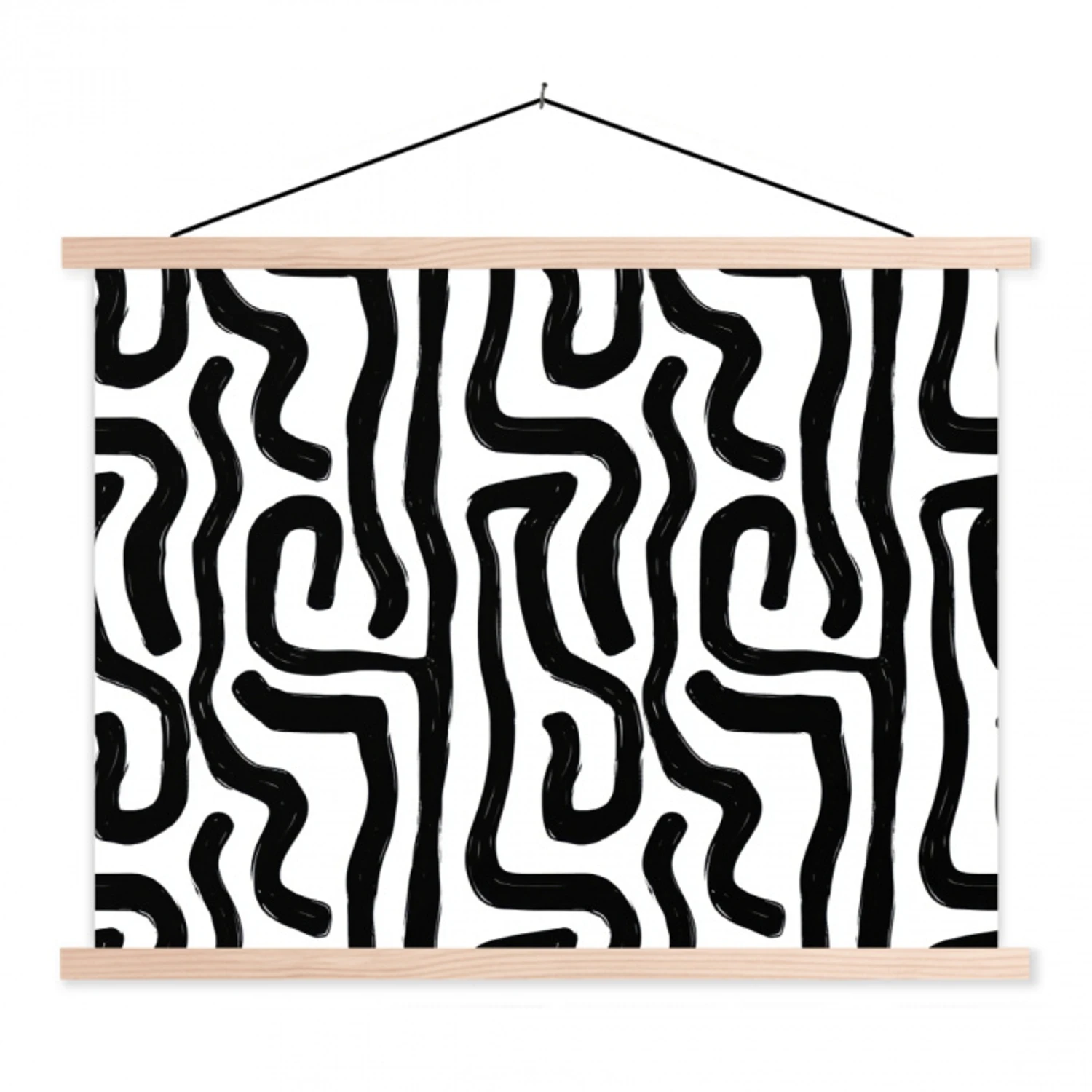 Modern - Lijnen - Zwart textielposter latten blank klein 122 -3d