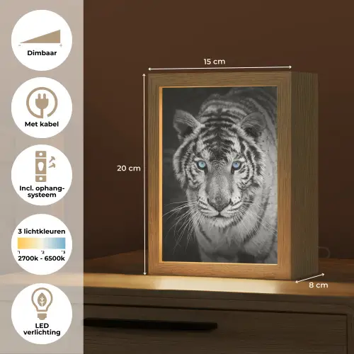 Tijger - Dier - Zwart - Blauw - Modern Light Box met kabel (Tafellamp) klein -USP_NL