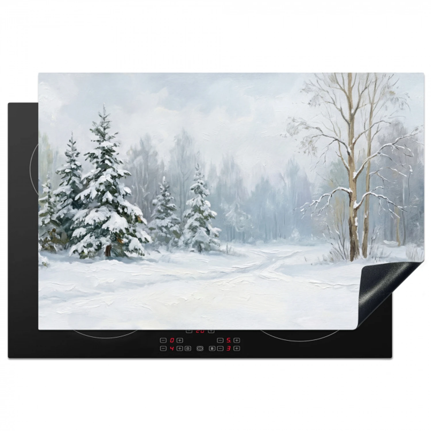 Bospad - Dennen - Sneeuw - Winter - Rustgevend Inductie beschermer vinyl 3mm klein -3d