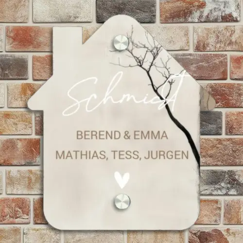 Boomsilhouet beige achtergrond - Sierlijk Naambord Huisje klein -sfeer6