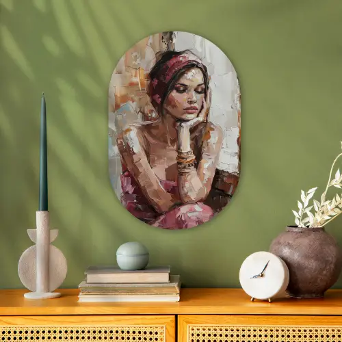Vrouw - Verflook - Portret - Modern Wandcirkel Ovaal Forex klein -sfeer2