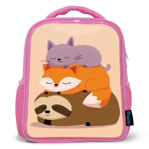 Luiaard - Vos - Kat - Slaperig Kinderrugzak - Roze middel -3d