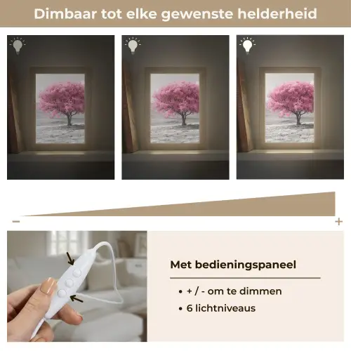 Boom - Natuur - Roze - Zwart wit Light Box met kabel (Tafellamp) klein -USP_dimbaarNL