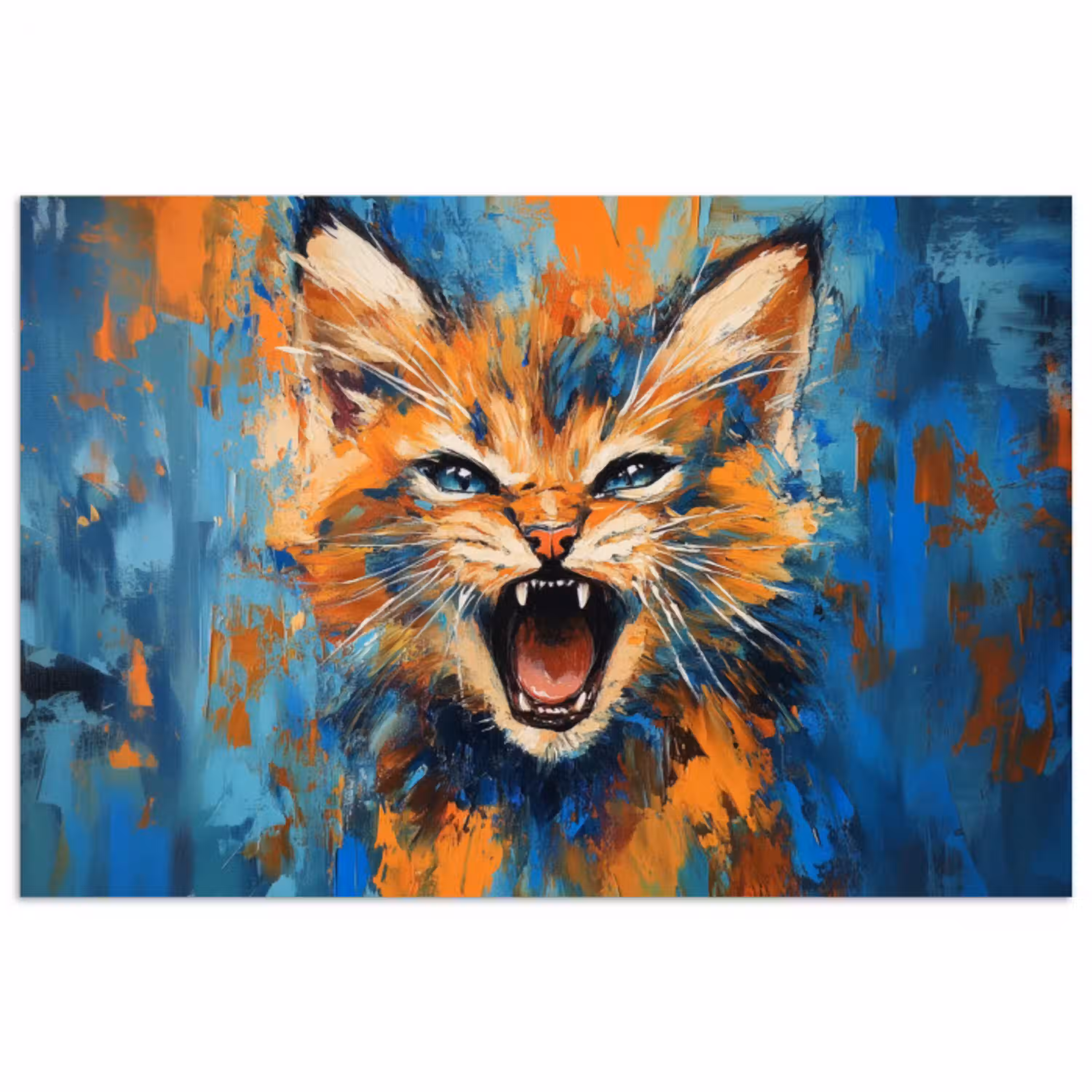 Kat - Kleurrijk - Oranje - Blauw poster papier klein -3d