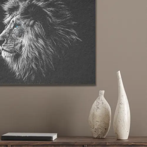 Zwart Wit - Leeuw - Kop - Dieren PET vilt klein -sfeer6_closeup