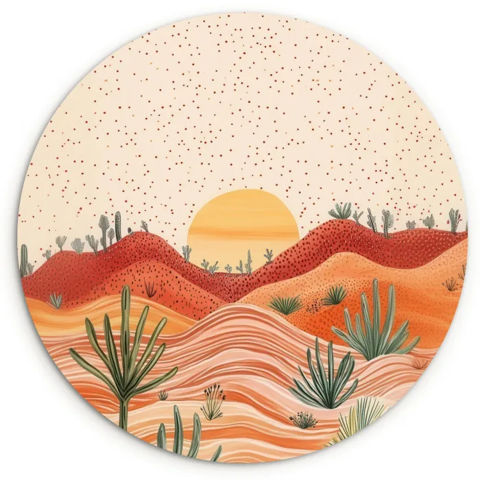 Landschap - Heuvels - Zonsondergang Wandcirkel kunststof plaat 5mm dik klein -3d