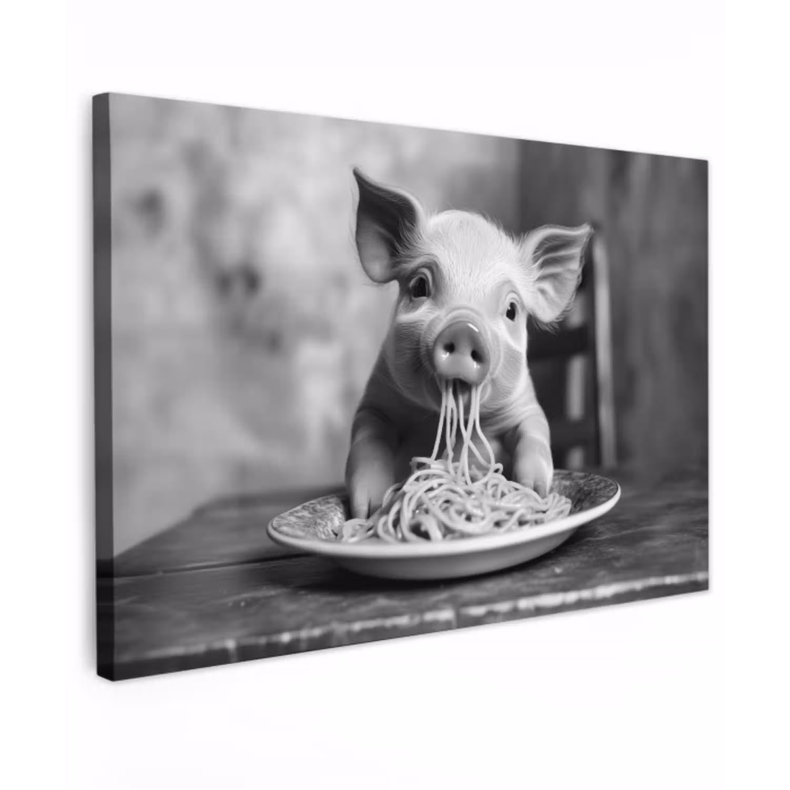 Varken - Schattig - Spaghetti - Zwart wit - Dier Tuinposter op houten frame 2 cm dik klein -3d