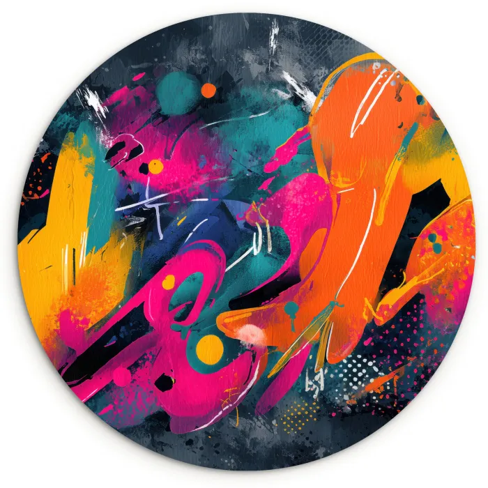 Abstract - Graffiti - Kleurrijk - Verfspatten Wandcirkel kunststof plaat 5mm dik klein -3d