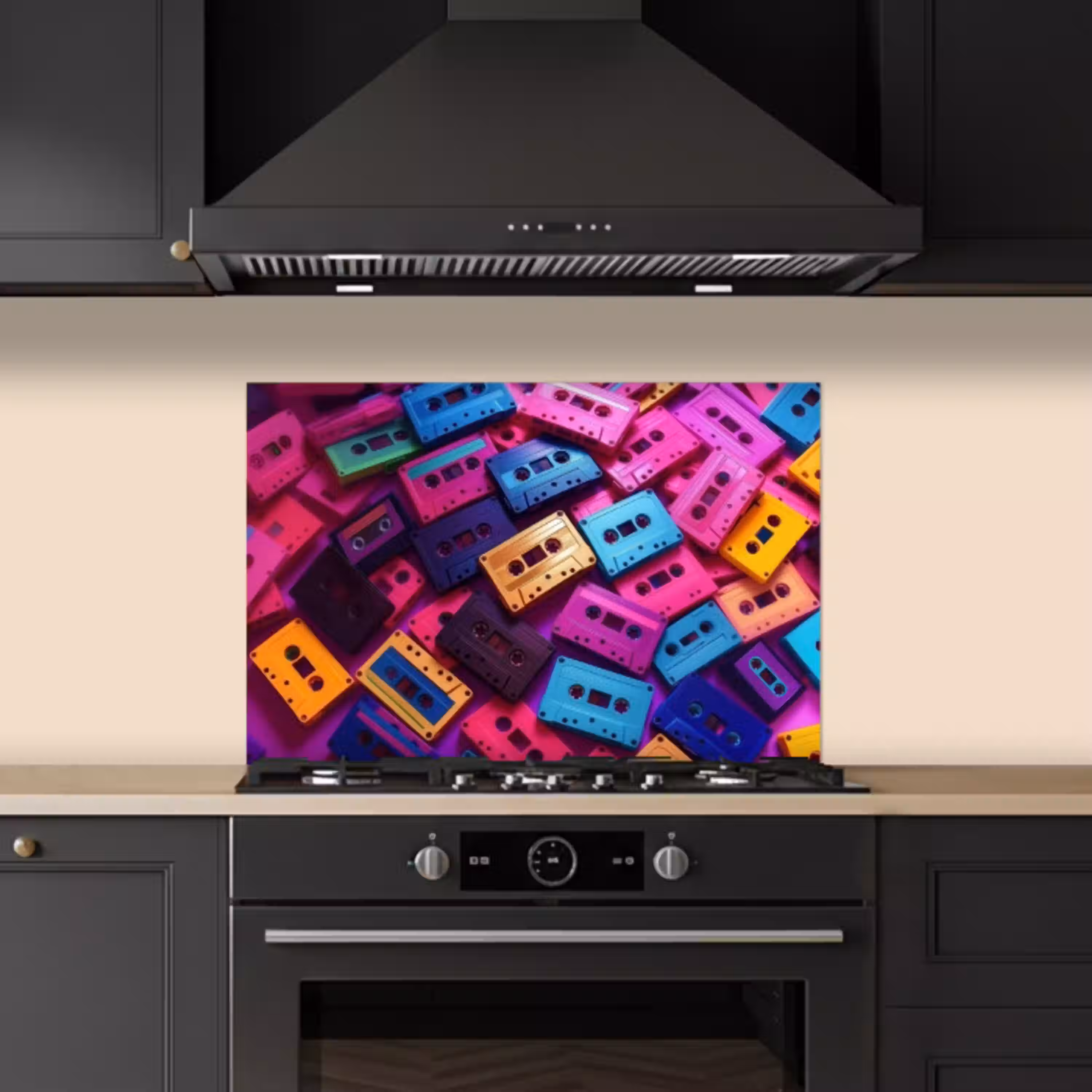 Cassetteband - Kleurrijk - Energiek keuken achterwand spatscherm klein -sfeer1