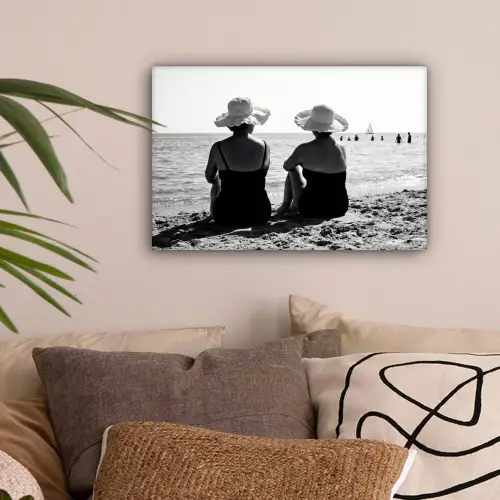 Vrouwen - Zonnehoed - Strand - Zwart - Wit canvas 2cm klein -sfeer1