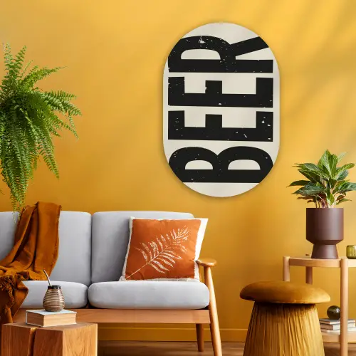 Beer - Vintage - Zwart - Beige Wandcirkel Ovaal Glas middel -sfeer4
