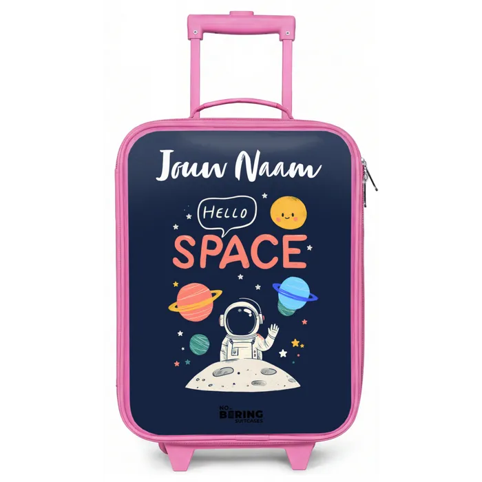 Astronaut - Quote - Planeten - Sterren Kinderkoffer - Roze klein -zz3dotto