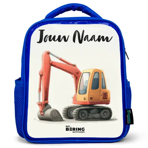 Graafmachine - Getekend - Oranje Kinderrugzak - Blauw middel -3d