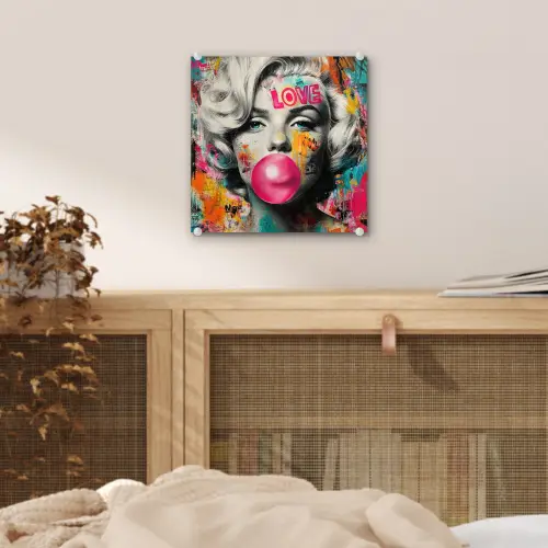 Vrouw - Kauwgom - Graffiti - Neonkleuren plexiglas 5mm klein -sfeer4