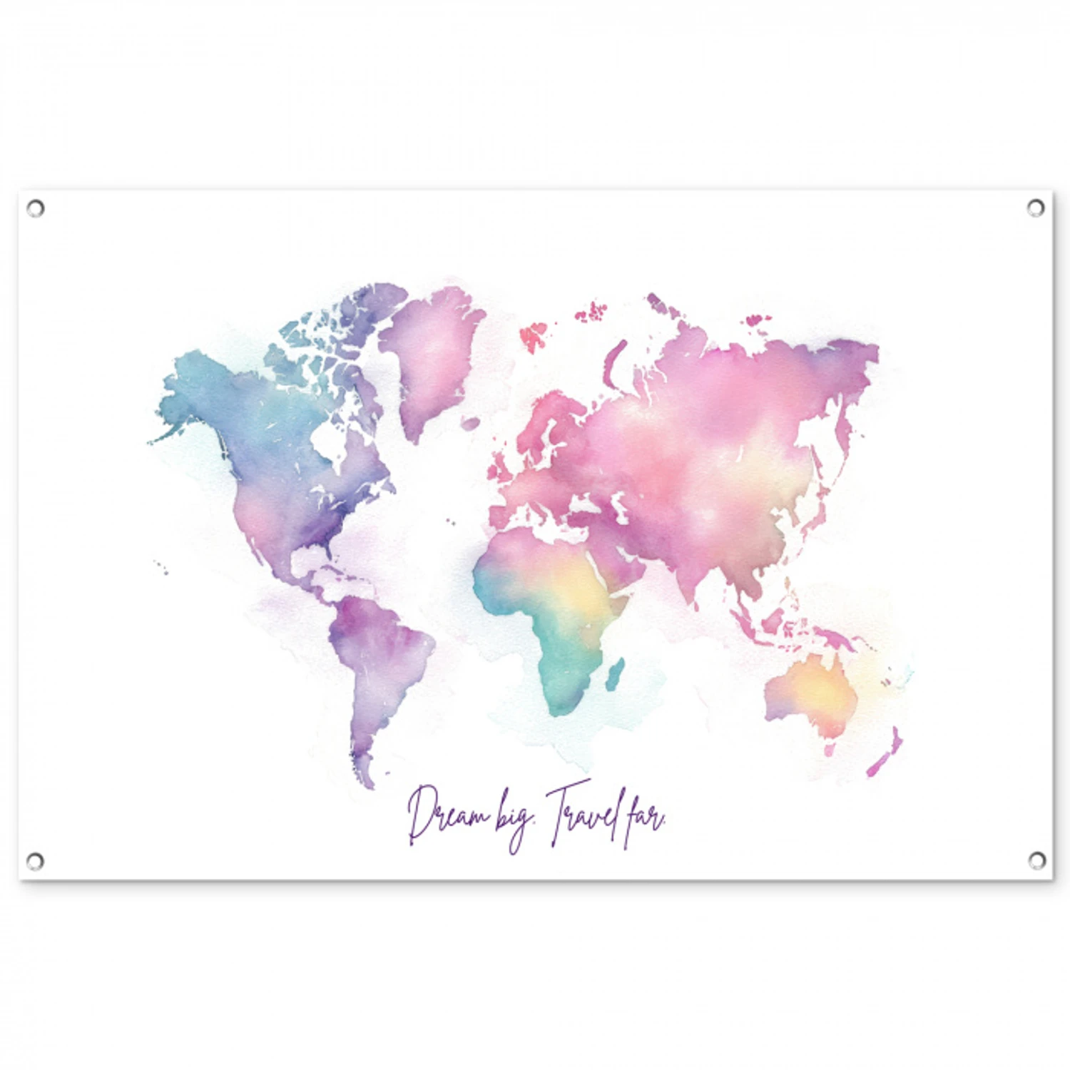Pastel - Wereldkaart - Quote - Dream tuinposter los doek groot -3d