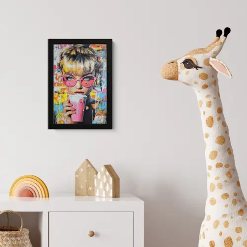 Expressief - Milkshake - Vrouw - Felle kleuren fotolijst zwart zonder passe partout klein -usfeer4_kinderkamer
