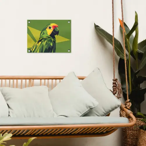 Papegaai - Groen - Snavel - Abstract tuinposter los doek klein -sfeer7