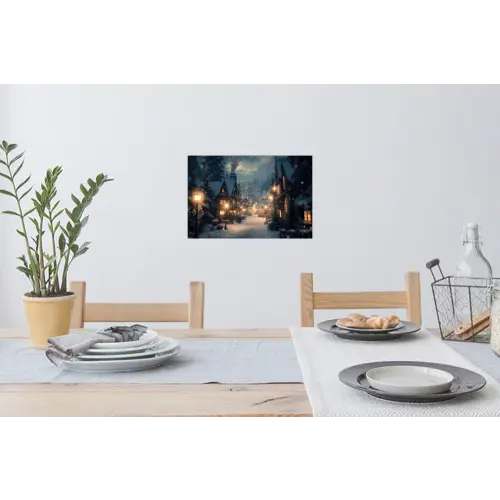 Winterdorp - Sneeuw - Donker Muursticker klein -eettafel