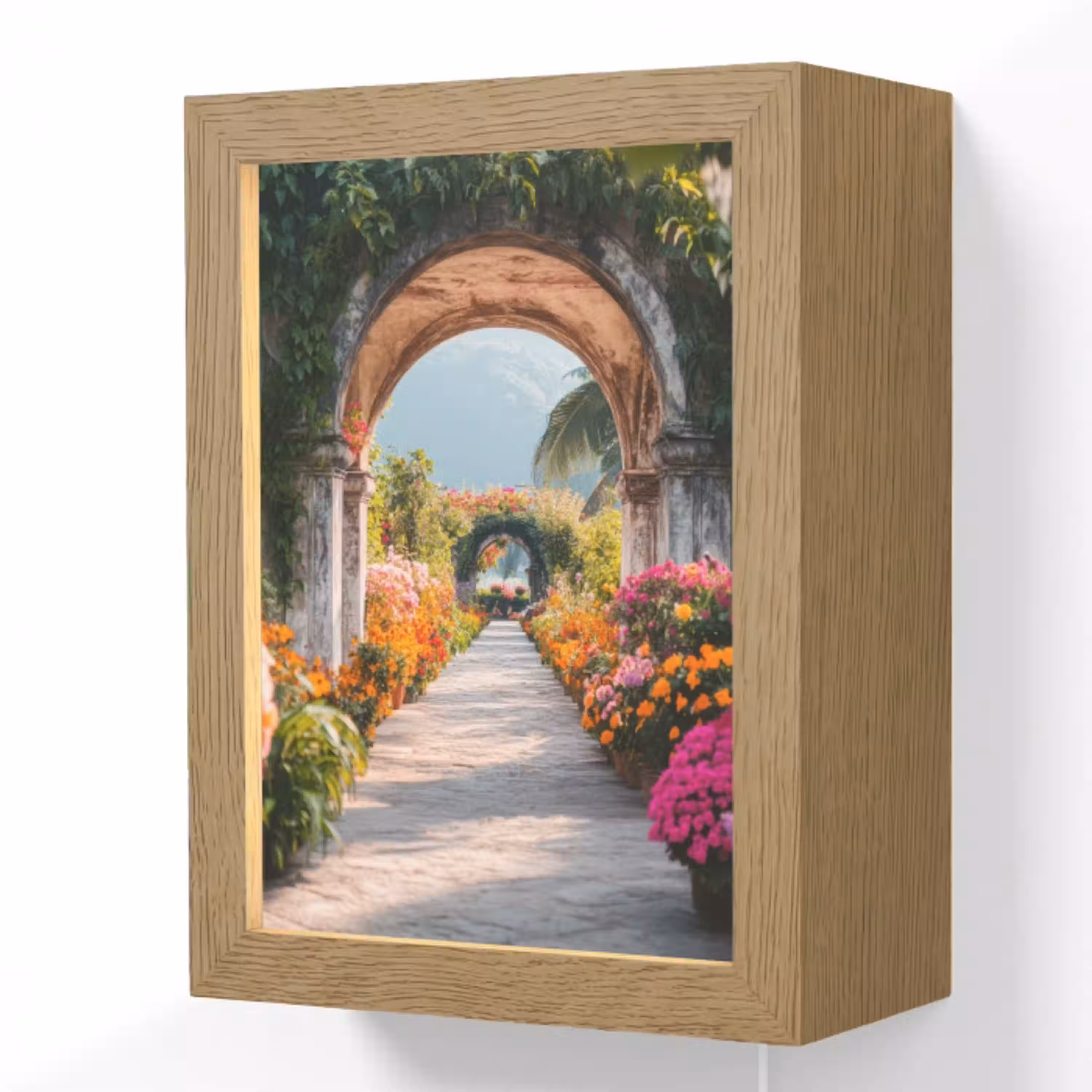 Doorkijk - Bloemen - Tropisch - Kleurrijk Light Box met kabel (Wandlamp) klein -3d