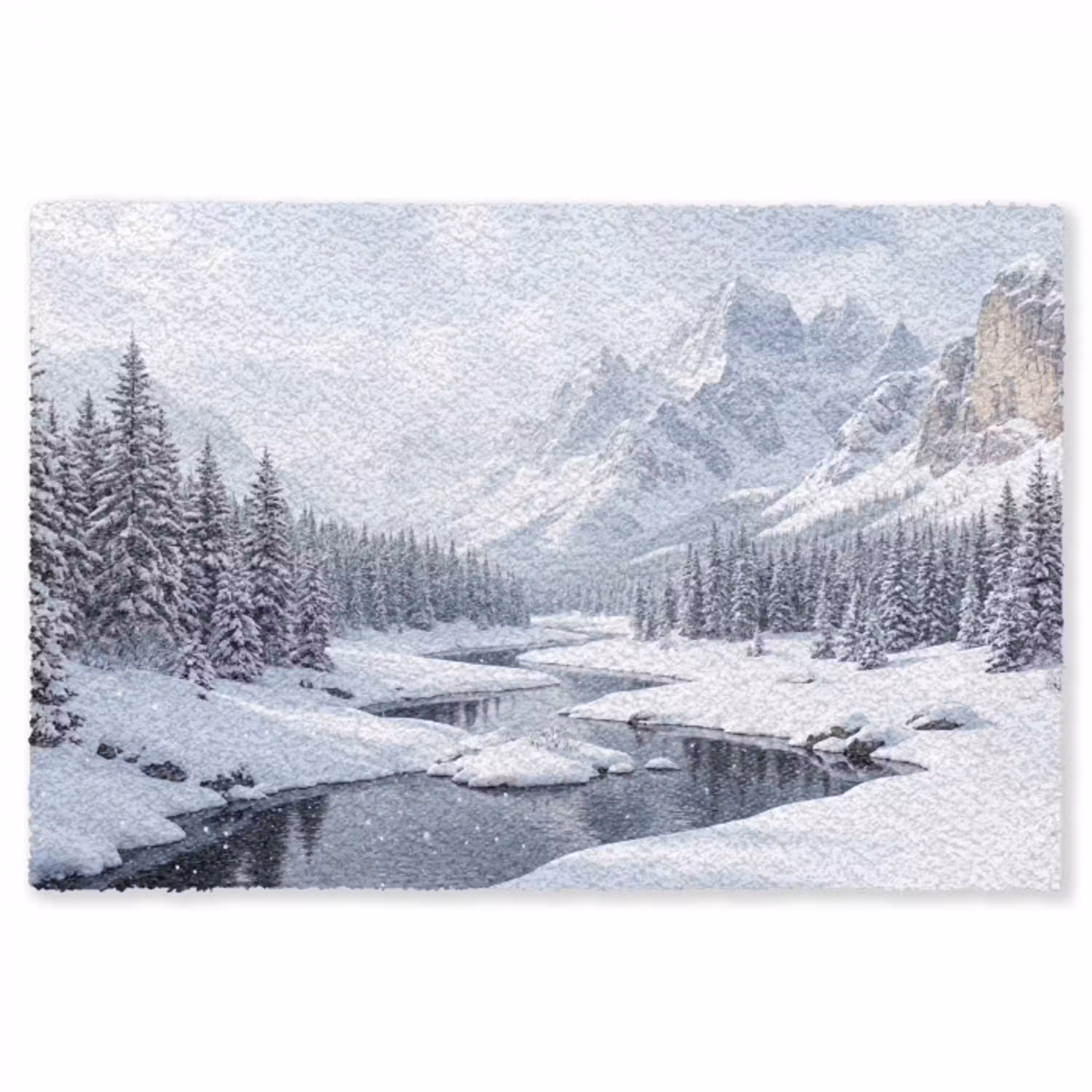 Sneeuwlandschap - Bergen - Rivier - Winter Vloerkleed Rechthoek klein -3d
