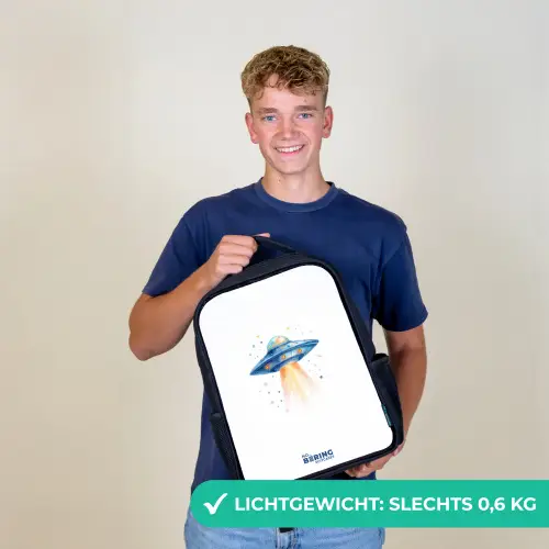 Blauw ruimteschip met lichtstraal Rugzak - Zwart middel -sfeer7_NL