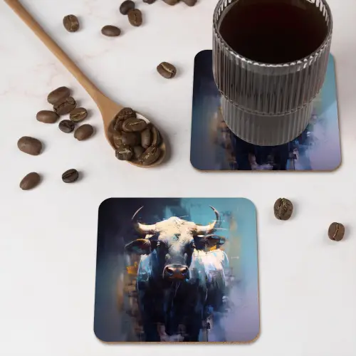 Stier - Zwart - Abstract - Horens onderzetter kurk middel -sfeer2