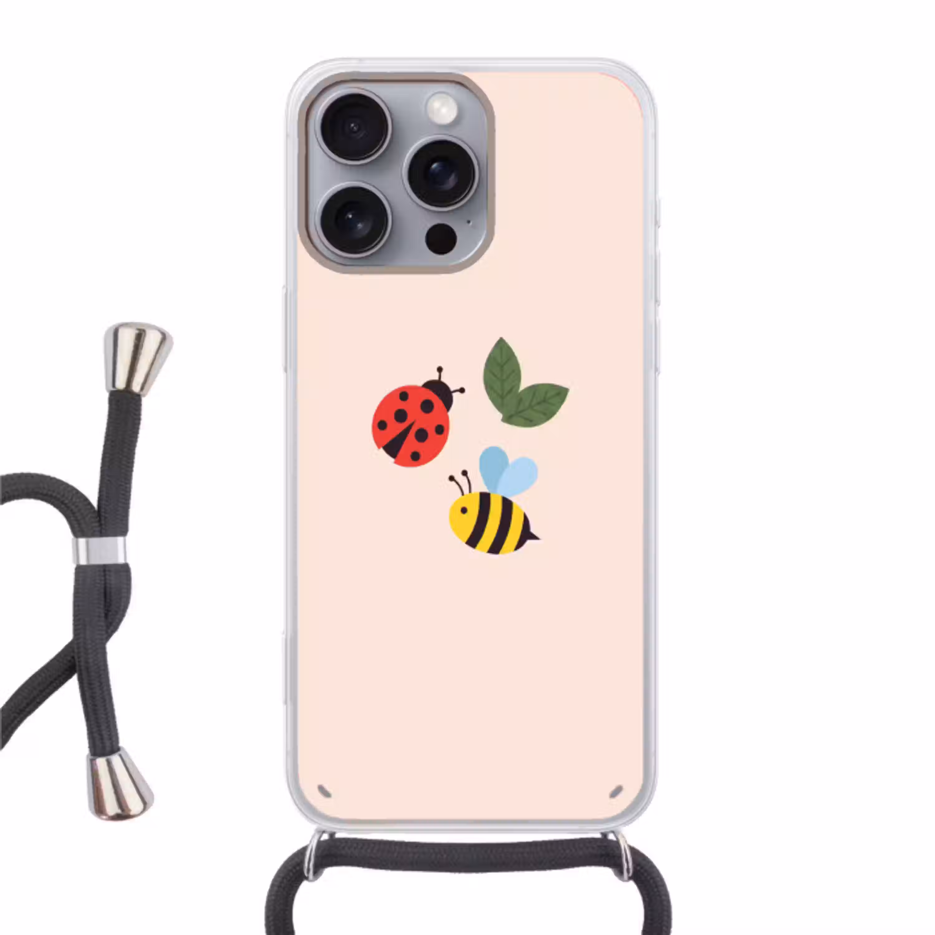 Insect - Blad - Natuur - Speels - Illustratie Hoesje iPhone 16 Pro Max met koord klein -3d