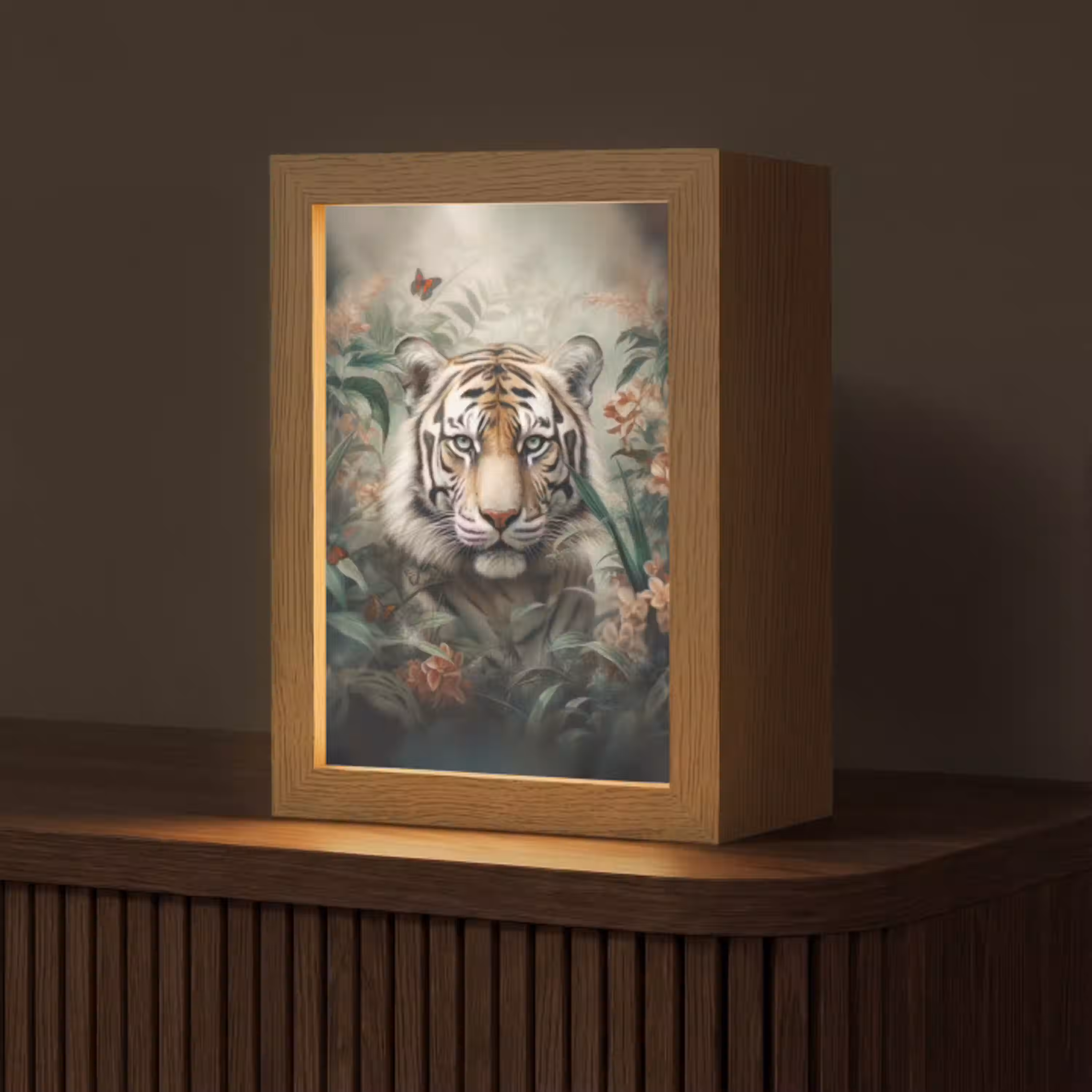 Tijger - Vlinders - Dieren - Jungle - Bloemen Light Box met kabel (Tafellamp) klein -z3d_website
