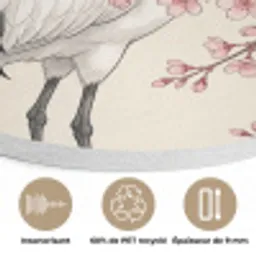 Aziatisch - Kraanvogel - Beige Akoestische PET Vilt - Rond klein -closeup_FR