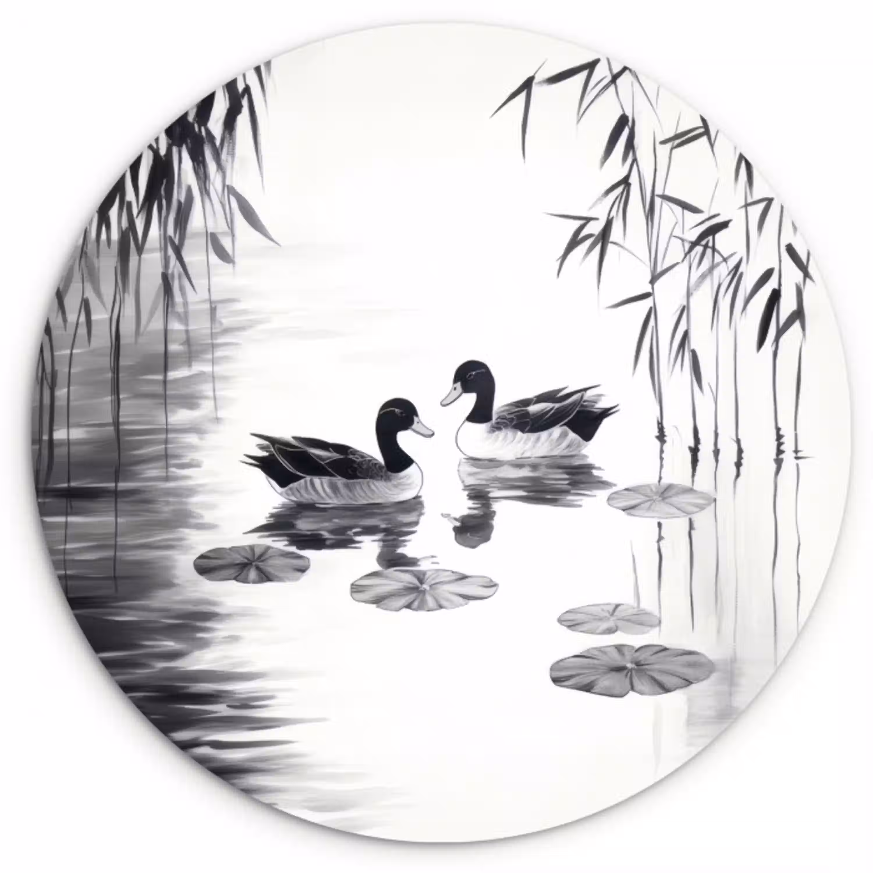 Eenden - Waterlelies - Riet - Zwart Wandcirkel kunststof plaat 5mm dik klein -3d