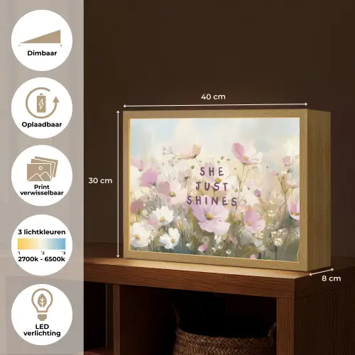 Quote - Bloemen - Schilderachtig Light Box met batterij (Wandlamp) middel -USP_websiteoverzichtNL