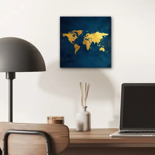 Wereldkaart - Goud - Donkerblauw aluminium wit klein -sfeer5