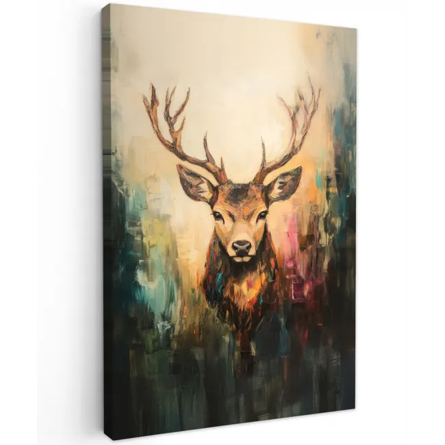 Hert - Geverfd - Gewei - Bruin Tuinposter op houten frame 2 cm dik klein -3d