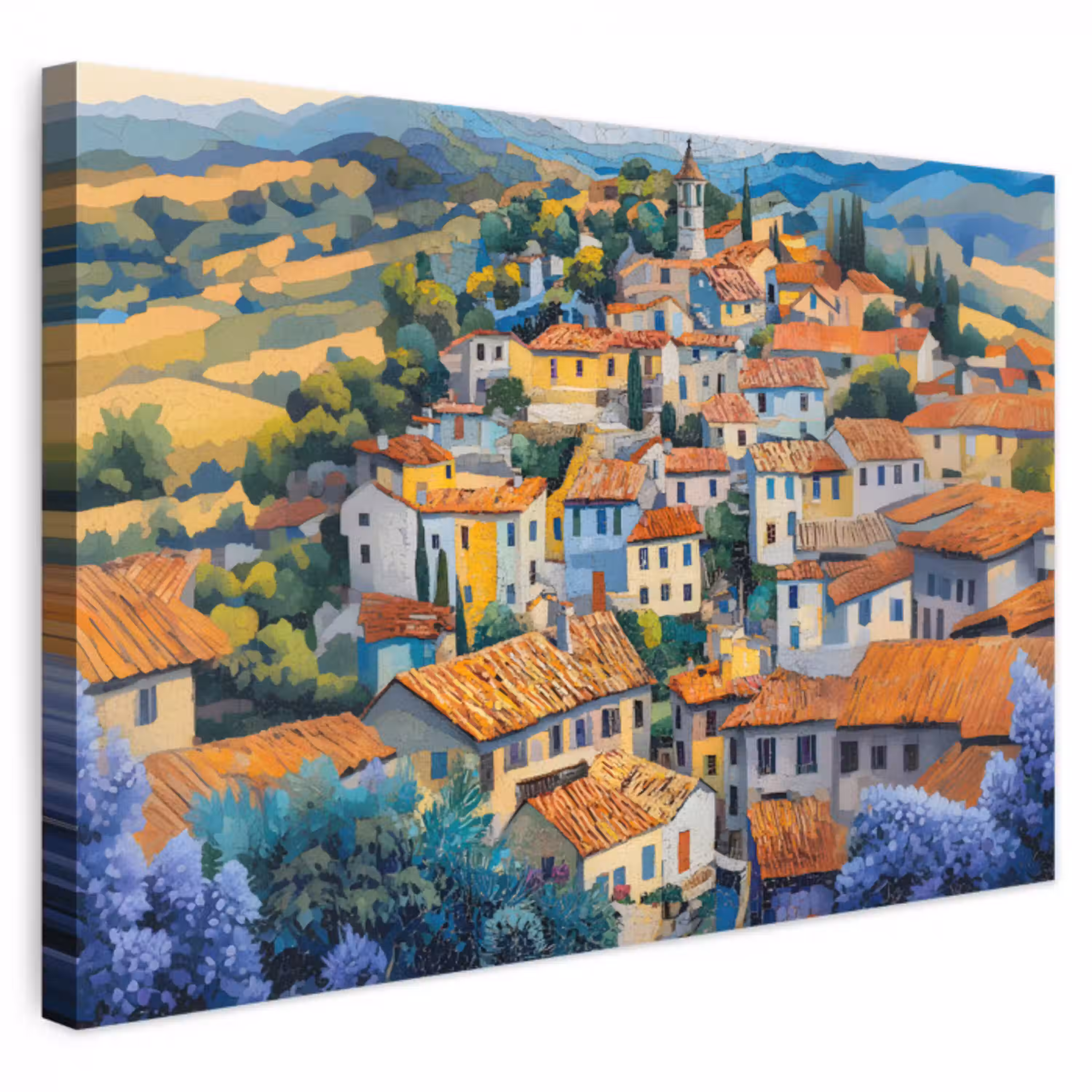 Dorp - Heuvels - Landschap - Bomen canvas 2cm klein -3d