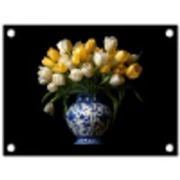 Geel - Tulpen - Vaas - Bloemen tuinposter los doek klein -3d