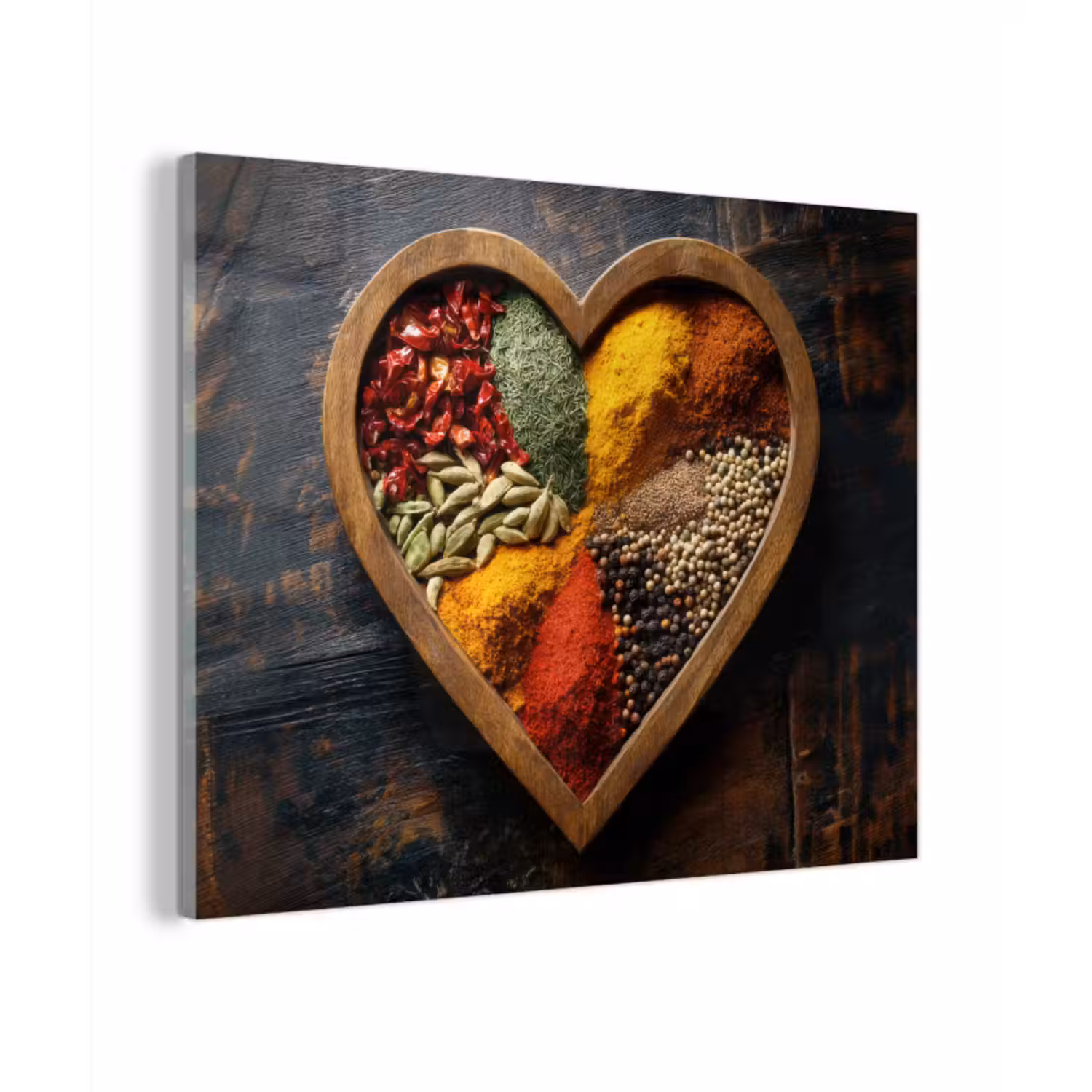 Glas schilderij - Houten - Hart - Kleurrijke - Specerijen