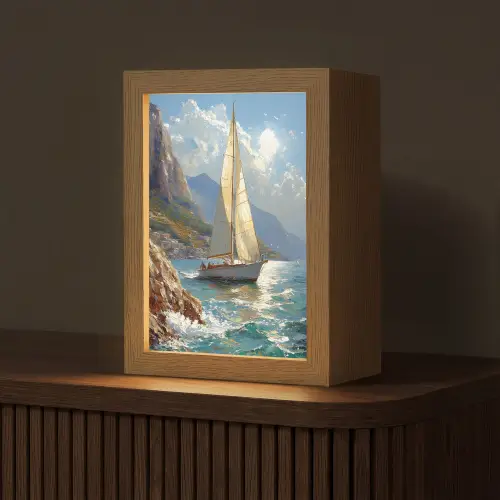 Zeilschip - Zee - Rotsen - Wolken Light Box met kabel (Tafellamp) klein -z3d_website