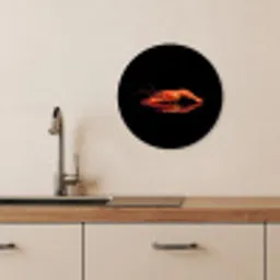 Kreeft - Oranje - Zwart - Opvallend KitchenYeah - Keuken - Wandcirkel Forex klein -sfeer3