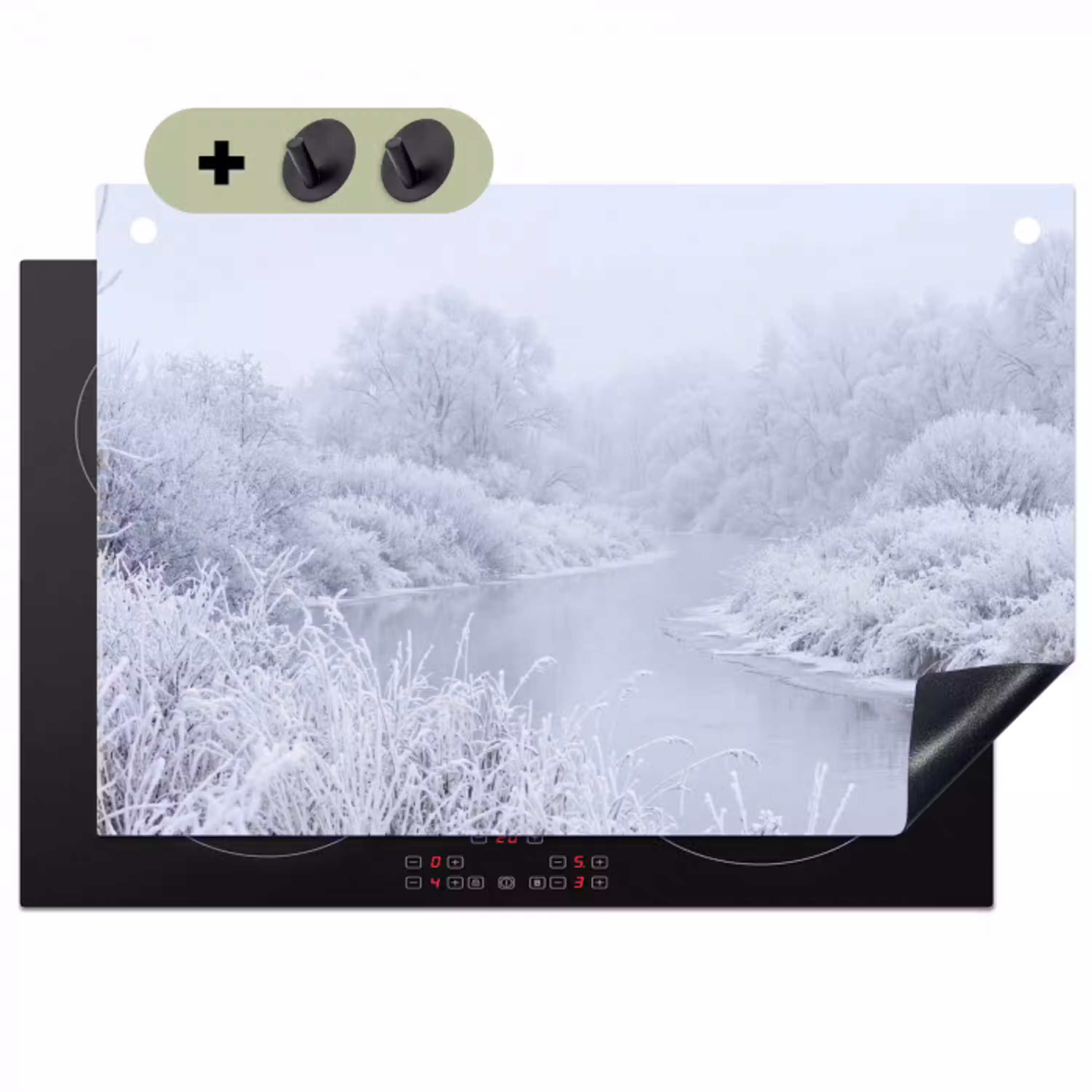 Rivier - Sneeuw - Bos - Winter - Schilderachtig Inductie beschemer met haakjes klein -3d