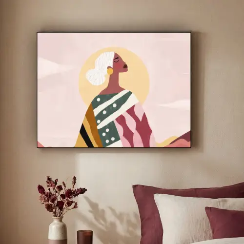 Vrouw - Zon - Kleurrijk Textielframe zwart klein -sfeer1