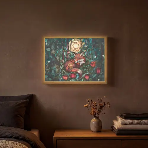 Vos - Mozaïek - Bos - Maan Light Box met batterij (Wandlamp) middel -sfeer4
