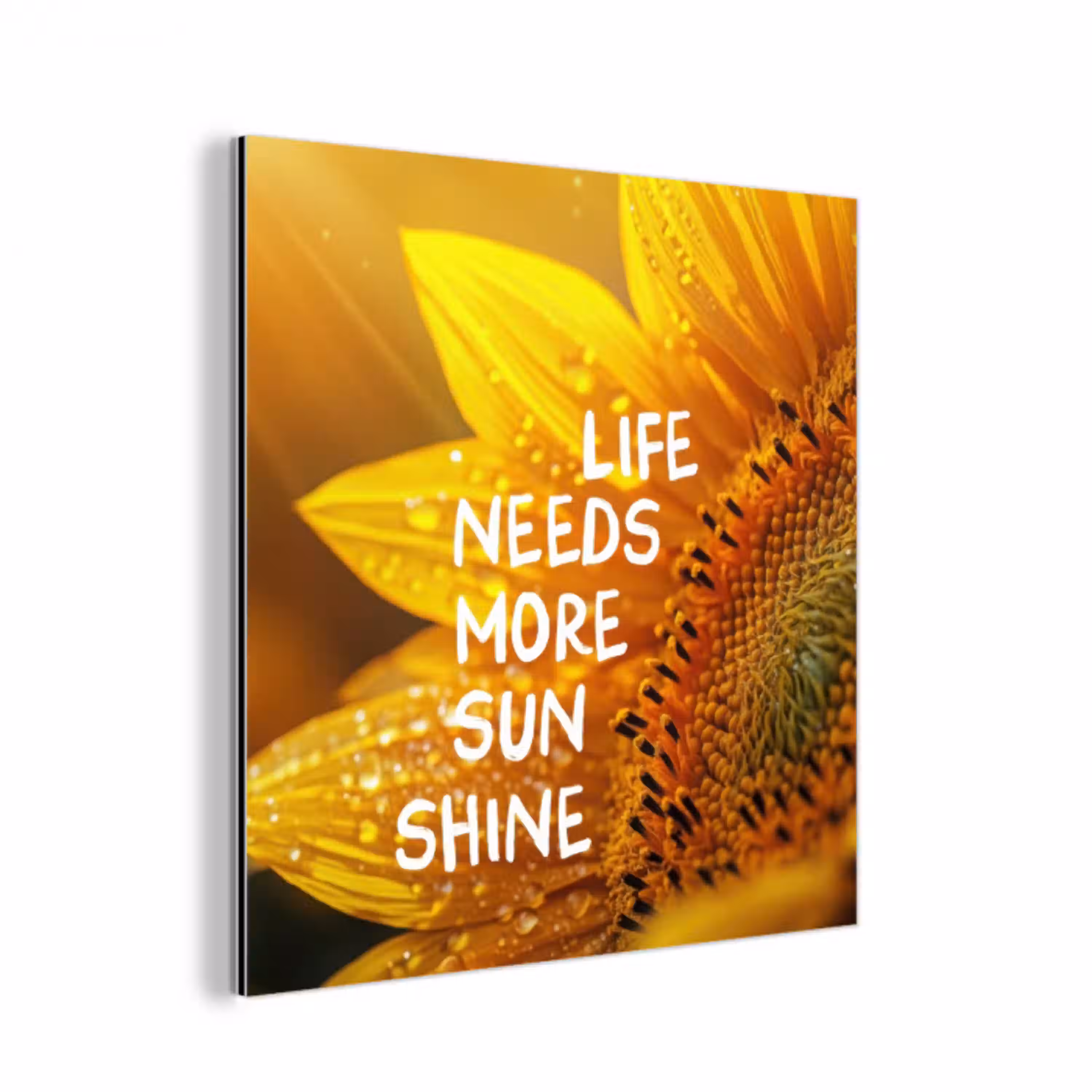 Zonnebloem - Close up - Geel - Quote aluminium wit klein -3d