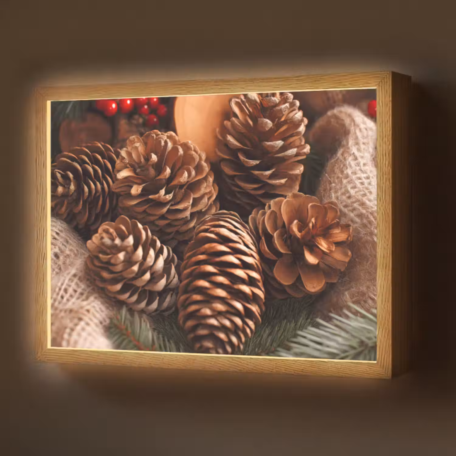 Lightbox - Wandlamp - Dennenappels - Boom - Winter - Natuur - Bruin