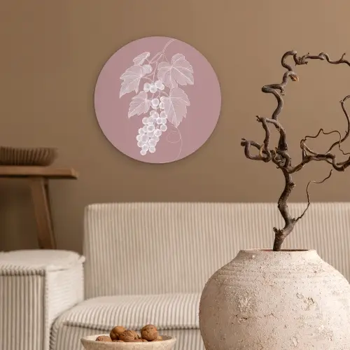 Tros - Druiven - Illustratie - Bladeren Wandcirkel plexiglas klein -sfeer1