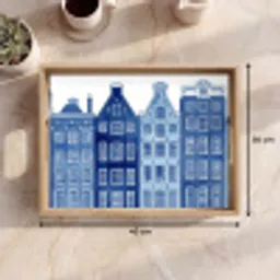 Aquarel - Grachtenpanden - Delfts - Blauw Dienblad Rechthoek middel -USP_Formaat