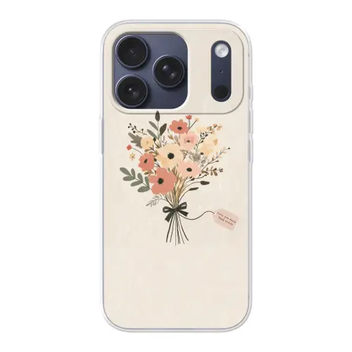 Bloemen - Quote - Beige - Lint Telefoonhoesje iPhone 17 Pro klein -3d