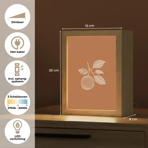 Sinaasappel - Getekend - Bladeren - Bruin Light Box met kabel (Tafellamp) klein -USP_NL
