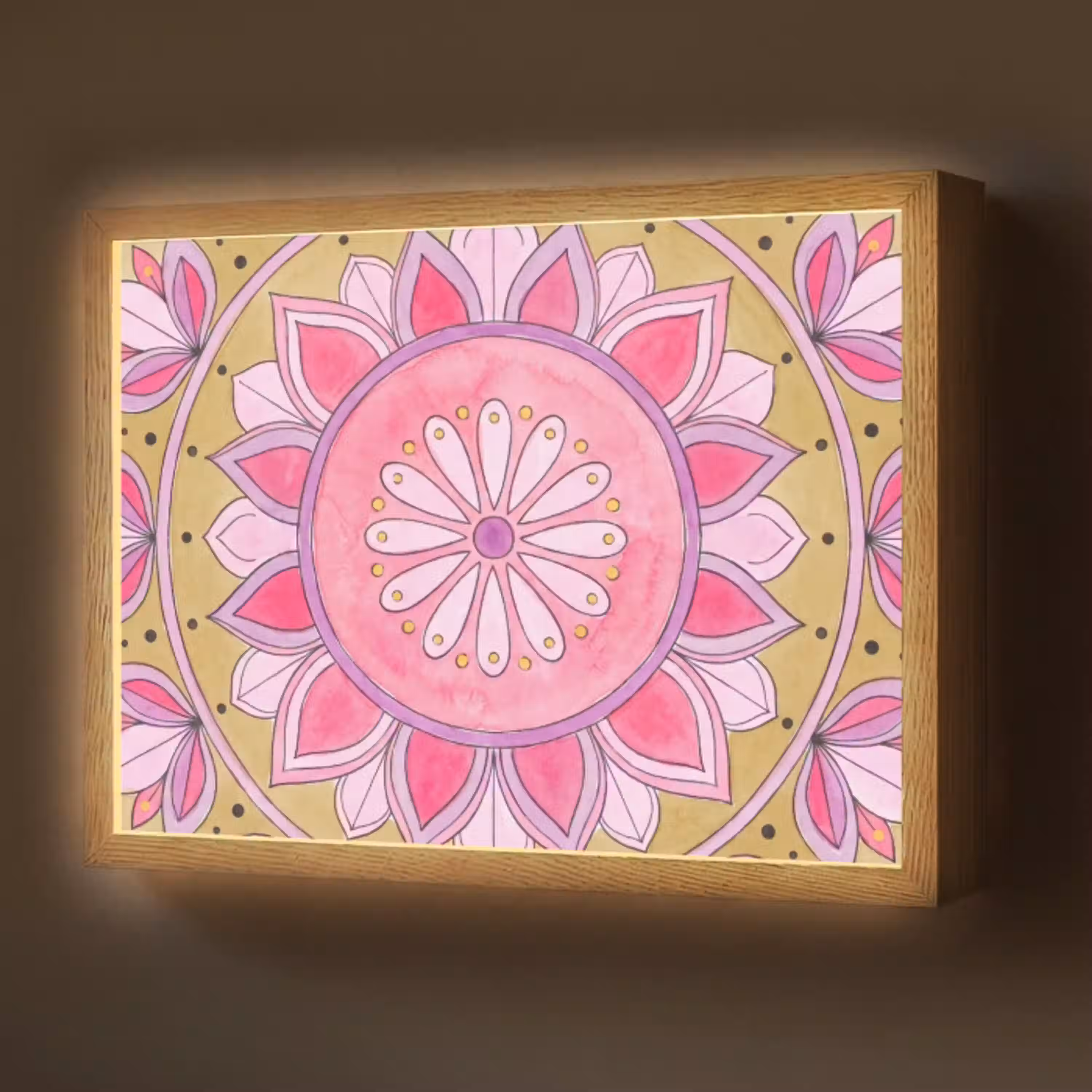 Mandala - Patroon - Kunst - Aquarel - Roze Light Box met batterij (Wandlamp) middel -z3d_website