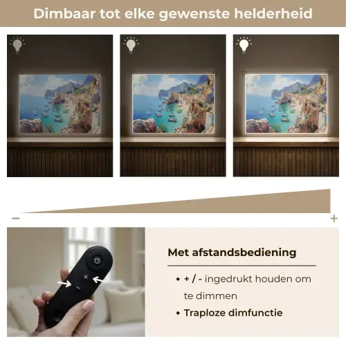 Kustdorp - Schilderij - Rotsen - Boten Light Box met batterij (Wandlamp) middel -USP_dimbaarNL