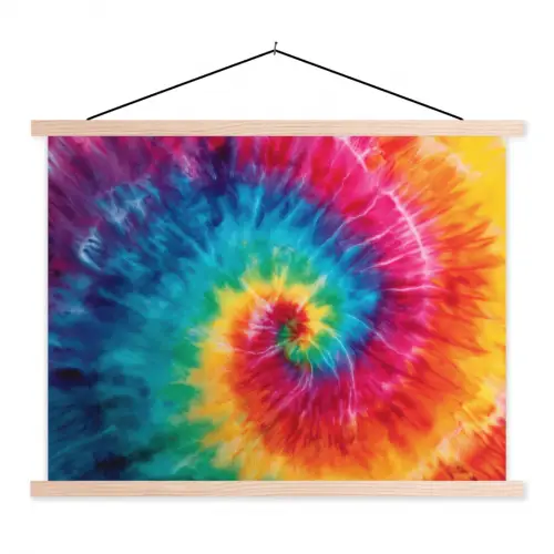 Regenboog - Tie dye - Kleurrijk - Blauw textielposter latten blank klein -3d